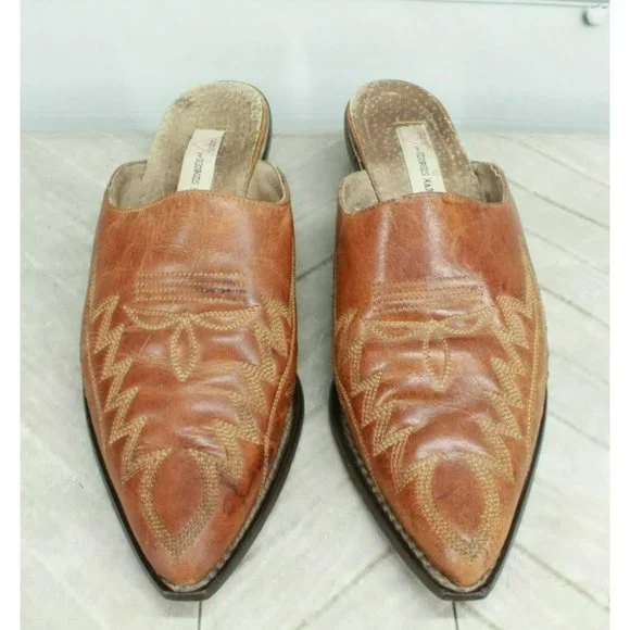 Guess Brown Leather Slip On Pointed Toe Casual Heels Mules Size 6.5 - Picture 5 of 9